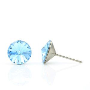 8mm Aquamarine Crystal Earrings | Blue Swarovski Crystal Studs | Hypoallergenic